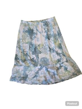 Floral Ruffle Hem Women's Skirt & Rayon Shirt Set - Light Blue & Cream